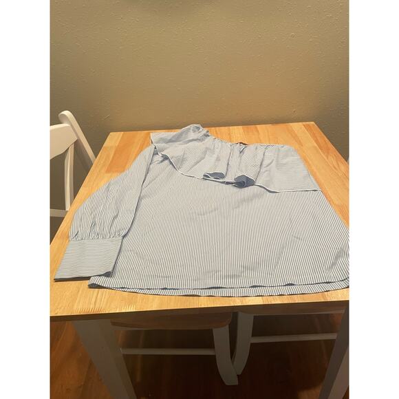 Loft, Blue/White Womens, One Shoulder Blouse $22, Size M, B51 - Picture 7 of 10